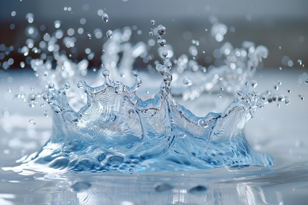 splashes and drops of water on a white background, photographed in the studio