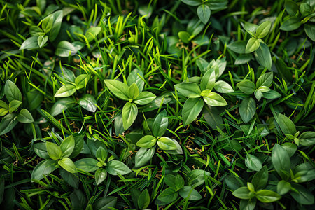 Green leaves background. Top view of fresh green leaves texture background.