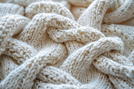 White knitted fabric as a background. Close-up image.の写真素材