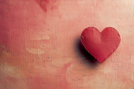Red heart on the background of a painted wall. Valentine's Dayの写真素材