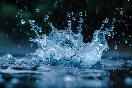 splashes of water on a dark background. drops of water on a dark backgroundの写真素材