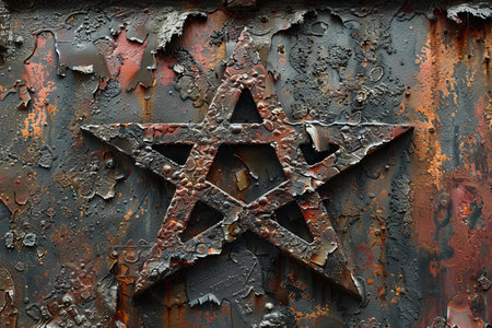 Star of David on a rusty metal background. Close-up.