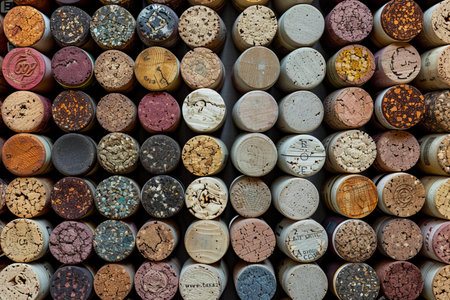 Wine corks background. Top view of wine corks.の写真素材
