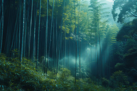 Beautiful bamboo forest in the morning at Arashiyama, Kyoto, Japan