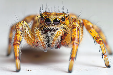 jumping spider close up on white background, macro photography of animal