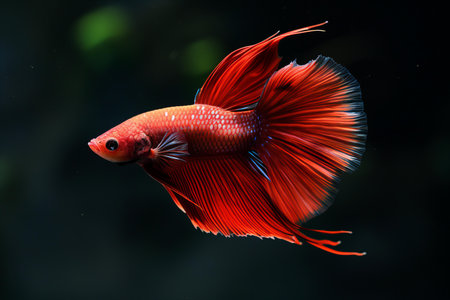 Capture the moving moment of red siamese fighting fish isolated on black background. betta fish.