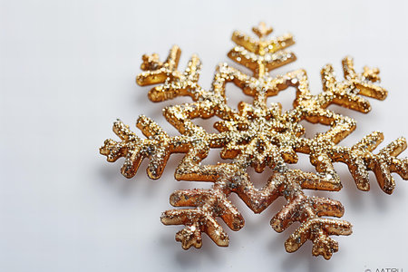 golden snowflakes on a white background, close-upの写真素材
