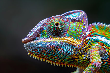Close up of colorful chameleon, Chamaeleo calyptratus