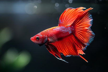 Capture the moving moment of red siamese fighting fish isolated on black background. betta fish.の写真素材