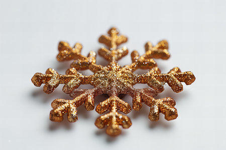 Golden snowflake on a white background. Christmas and New Year concept.の写真素材