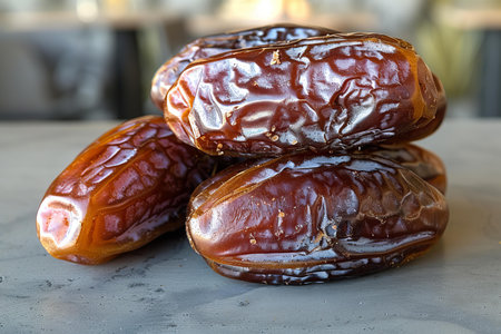 Date fruits on the table. Close-up of dried dates.