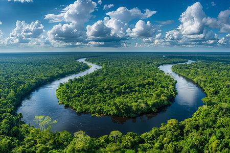 Aerial view of the Amazon river from a bird's eye view