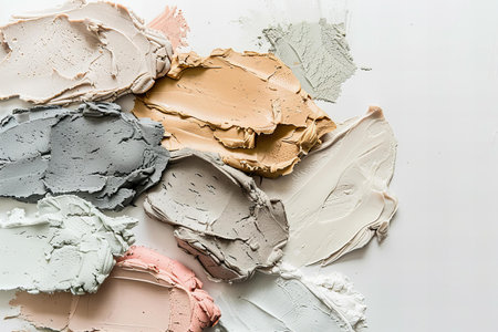 Makeup background. Cosmetic products on a white background. Top view.