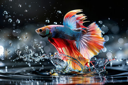 Capture the moving moment of red siamese fighting fish isolated on black background. betta fish.