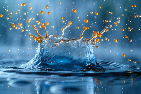 Falling drops of water. Splash effect after collision a falling drops with water Surface