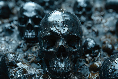 Skulls on a black background. Close-up image.の写真素材
