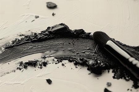 black mascara and brush on a white background, close-up.