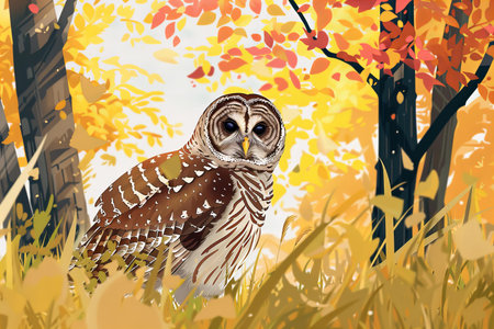 Owl in the autumn forest. Illustration in vector format.の写真素材