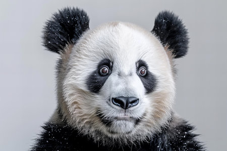 Close-up portrait of a giant panda in a fur coatの写真素材