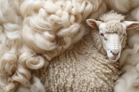 Sheep on a woolen sheepskin, closeup of photo