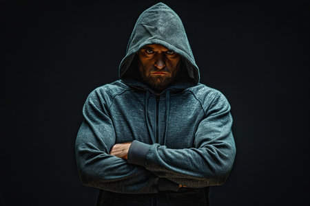Portrait of a man in a hoodie on a black background