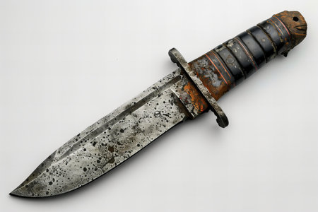 hunting knife on a white background, close-up of photoの写真素材