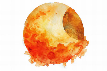 Watercolor sun and moon on a white background. Hand-drawn illustration.