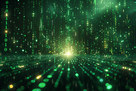 abstract green matrix background with some smooth lines in it and lights