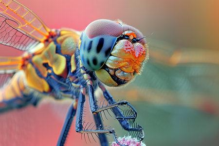 Close up of a dragonfly on a flower in the garden.