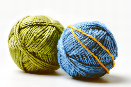 two skeins of yarn for knitting on a white background closeup