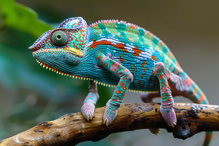 Colorful chameleon on the branch. Close-up.の写真素材