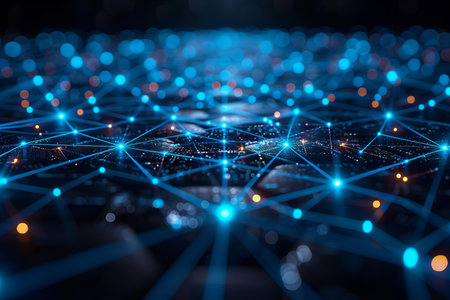 Abstract network connection on dark background. 3d rendering toned image double exposureの写真素材