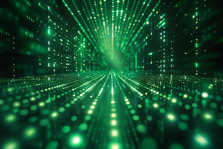 Green technology background with binary code. 3d rendering toned image