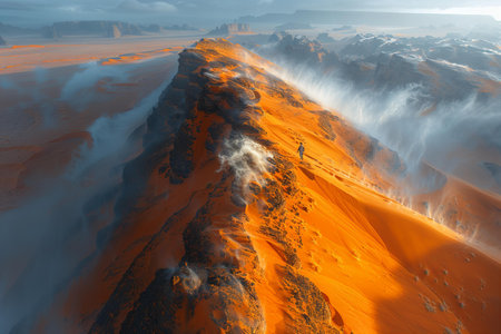 Aerial view of the sunset over the dune of Sossusvlei