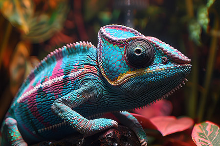 Colorful chameleon in the aquarium. Close-up.