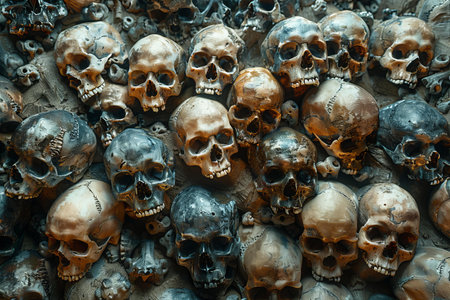 Skulls and bones in the Church of the Assumption of the Virgin Mary in Zagreb, Croatiaの写真素材
