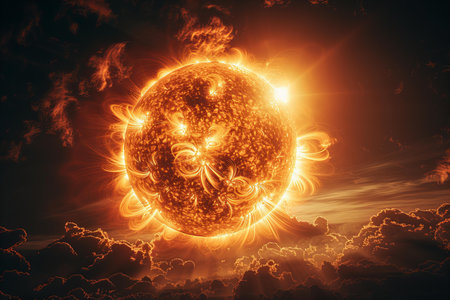 Fantasy planet in the sky. 3D illustration. Elements of this image furnished by NASA