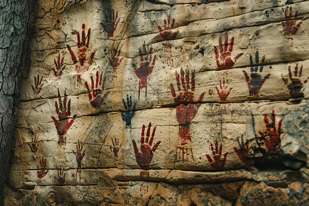 Hand prints on the rock.