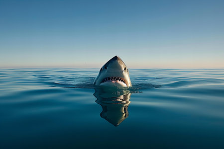 Great white shark swimming in the sea. Shallow depth of field.