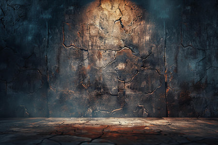 old room with cracked concrete wall and wooden floor. 3d renderの写真素材
