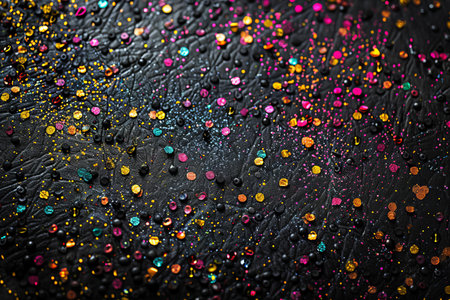 Colorful sequins on a black background close-up macro photographyの写真素材