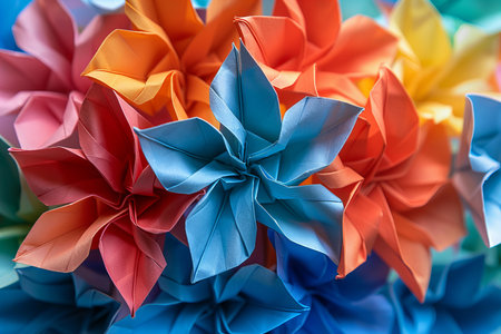 Paper origami butterfly made from colorful origami paper. Close up.の写真素材