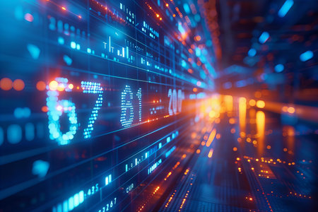 Stock market data on LED display. Finance and trade concept. 3D Rendering