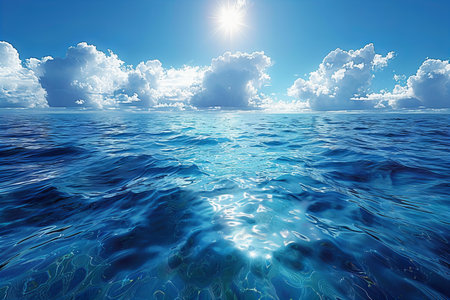 Beautiful seascape with clouds and sun. 3D illustrationの写真素材