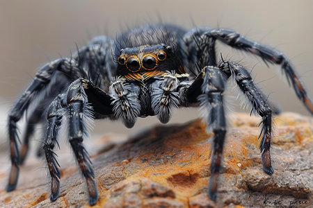 Close up of jumping spider on the rock, Thailand. Macro.