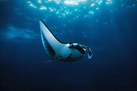 Manta ray in the deep blue sea, Bali, Indonesia