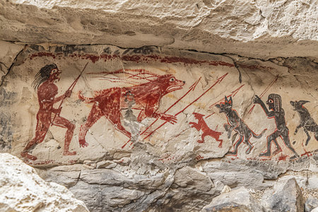 Ancient hieroglyphs on the walls of the ancient city of Petra, Jordanの写真素材
