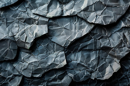 Cracked black paper background. Crumpled paper texture for design.