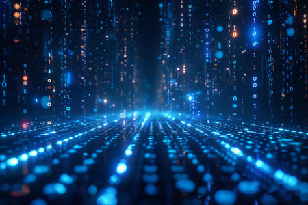 Blue matrix digital background, cyberspace concept. 3D Rendering
