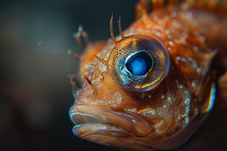 Close-up of the eye of a fish on a dark backgroundの写真素材